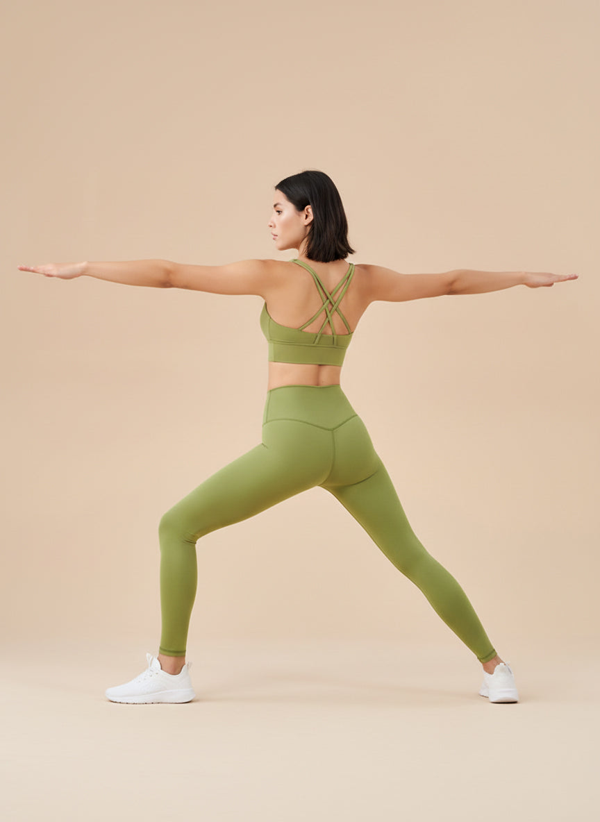 Ntswemebwo Yoga set with Cross BH/ Bra/ Top and Leggings with pocket high waist band without front seam (3/4 Length)