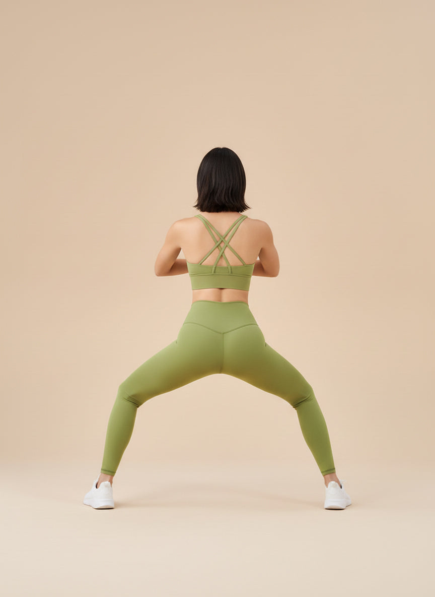 Ntswemebwo Yoga set with Cross BH/ Bra/ Top and Leggings with pocket high waist band without front seam (3/4 Length)