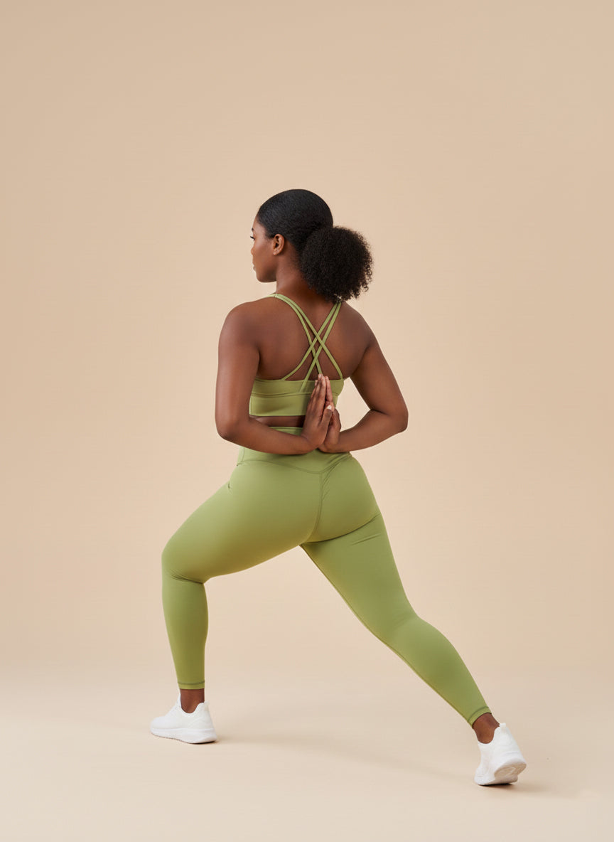 Ntswemebwo Yoga set with Cross BH/ Bra/ Top and Leggings with pocket high waist band without front seam (3/4 Length)