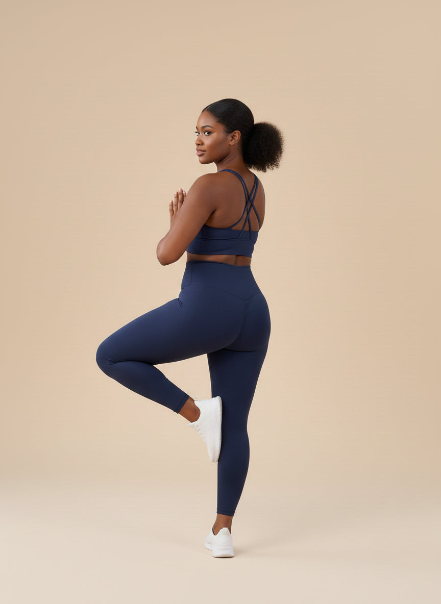 Ntswemebwo Yoga set with Cross BH/ Bra/ Top and Leggings with pocket high waist band without front seam (3/4 Length)