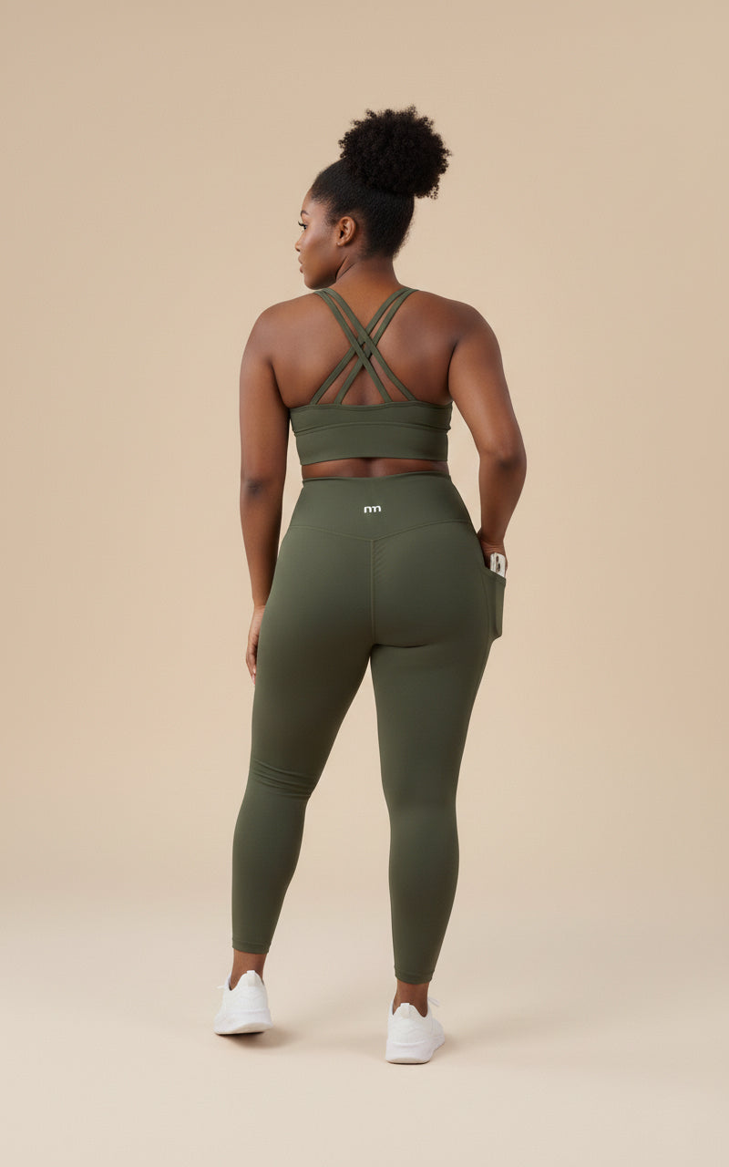 Ntswemebwo Yoga set with Cross BH/ Bra/ Top and Leggings with pocket high waist band without front seam (3/4 Length)